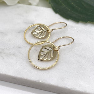 Earrings with Gold Plated Leaves and Gold Plated Loops on 14k Gold-Filled Earring Wires GCHE-56 image 1