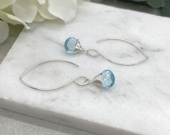 Earrings with Wire Wrapped Blue Topaz Teardrops on Sterling Silver Earring Wires HE-525