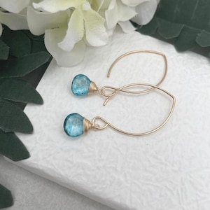 Earrings Made with Blue Quartz Teardrops Wire Wrapped to 14k Gold Filled Earring Wires GHE-177