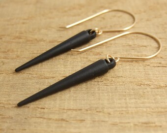 Earrings with Matte Black, Metal, Spike Beads Wire Wrapped with Gold Filled Wire GHE-13