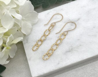 Earrings Made with Textured, 14k Gold Filled Oval Chain and Handmade, Gold Filled Earring Wires GCE-42