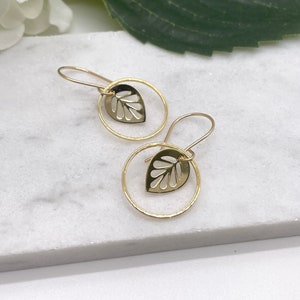 Earrings with Gold Plated Leaves and Gold Plated Loops on 14k Gold-Filled Earring Wires GCHE-56 image 5
