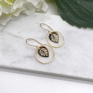 Earrings with Gold Plated Leaves and Gold Plated Loops on 14k Gold-Filled Earring Wires GCHE-56 image 3