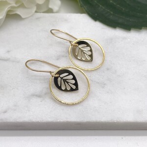 Earrings with Gold Plated Leaves and Gold Plated Loops on 14k Gold-Filled Earring Wires GCHE-56 image 4