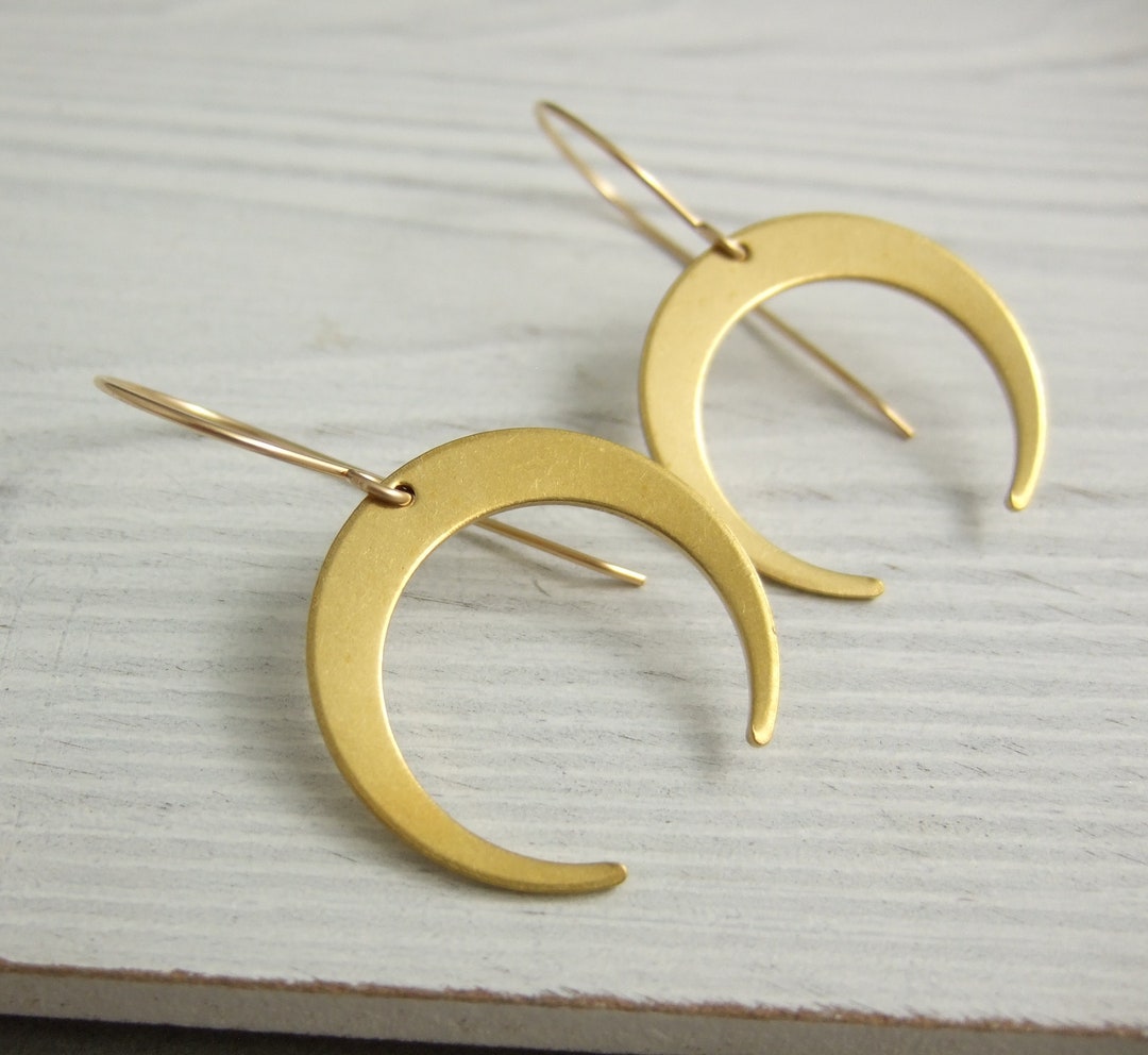 Earrings With Gold Filled Wires and Brass Crescent Moons GBRE-36 - Etsy