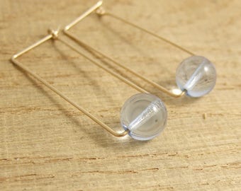 Rectangular Shaped Hoop Earrings with Pale Blue Glass Beads and 14 K Gold Filled Wire GCHE-4