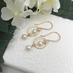 Earrings Made with Textured Gold Filled Loops and Pearls on Gold Filled Earring Wires GCHE-81