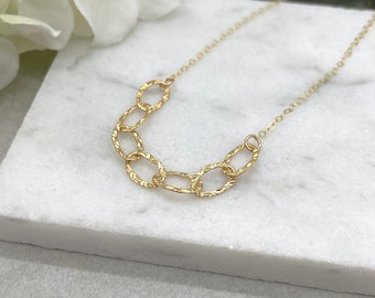 Necklace with Textured, Oval 14k Gold Filled Chains Links on a 14k Gold-Filled Cable Chain GCDN-163