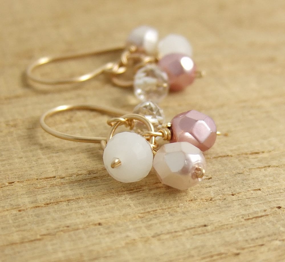 Pearl Glass Bead Gold Wire Earrings Full Beaded
