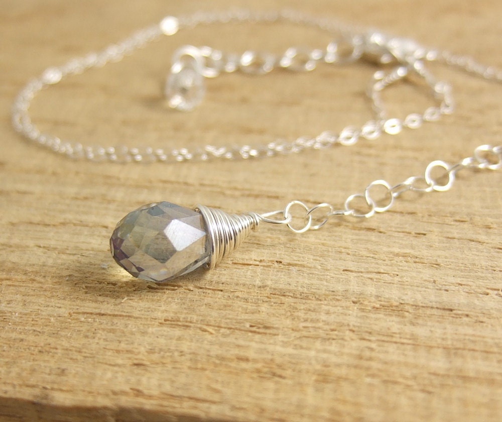 Necklace with a Silver AB Crystal Teadrop Wire Wrapped to a Etsy
