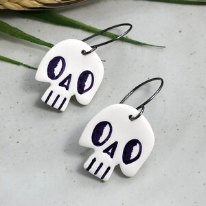 Earrings made with White Polymer Clay Skulls on Oxidized, Sterling Silver Earring Wires PCE-264