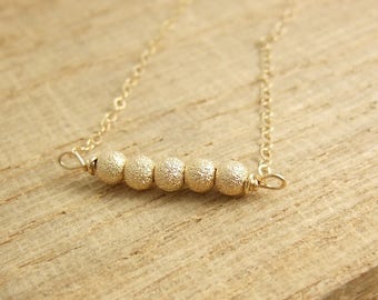 Necklace with Five 14k Gold-Filled Stardust Beads Wire Wrapped to a Gold Filled Chain with Gold Filled Wire GCDN-26