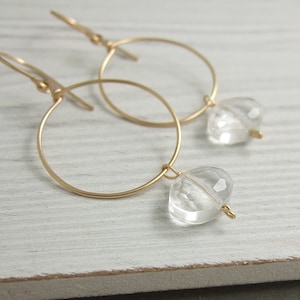 Loop Earrings Made with 14k Gold Filled Wire with Oval, Clear Crystal Beads GCHE-43