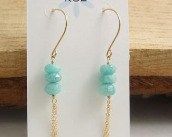 Earrings with Amazonite Beads and 14 K Gold Filled Chain Drops Wire Wrapped with Gold Filled Wire GCE-6