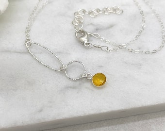 Necklace with a Bezel Set Citrine, Sterling Silver Diamond Cut Oval and Loop on a Sterling Silver Chain CDN-886