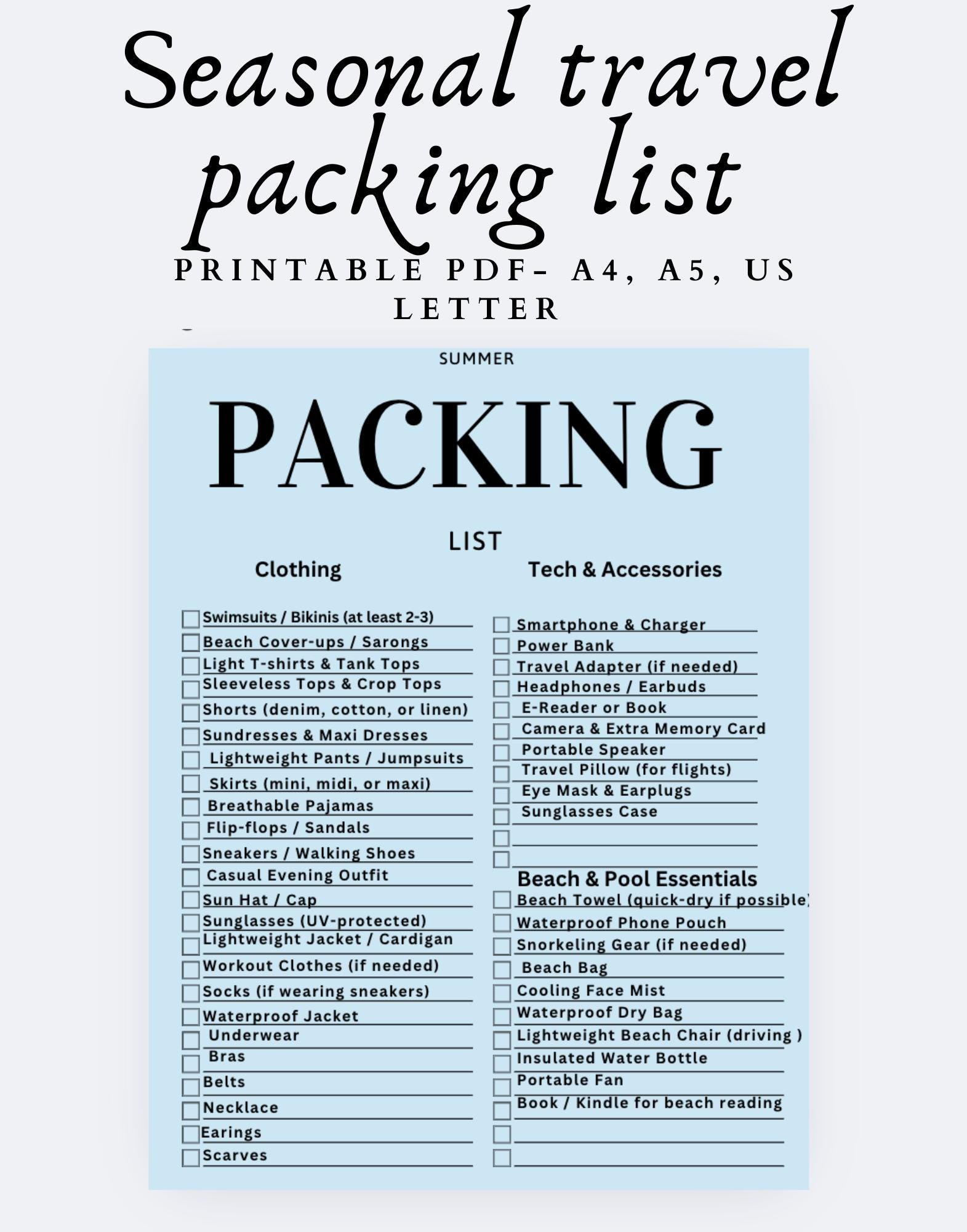 Ultimate Summer & Winter Packing List | Printable Travel Checklist ...