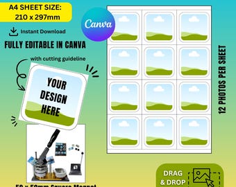 2&quot; x 2&quot; [MACHINE] Square Magnet Template (ROUND EDGE) [with cutting guideline]