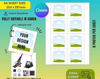 2&quot; x 2&quot; [MACHINE] Square Magnet Template (CUTTER TYPE 2) (8 Photos) [with cutting guideline]