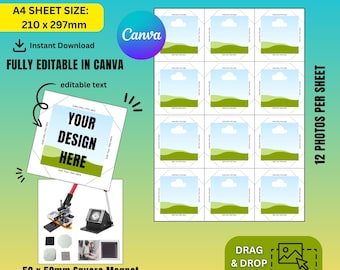 2&quot; x 2&quot; [MACHINE] Square Magnet Template (CUTTER TYPE 2) (12 Photos) [with cutting guideline]