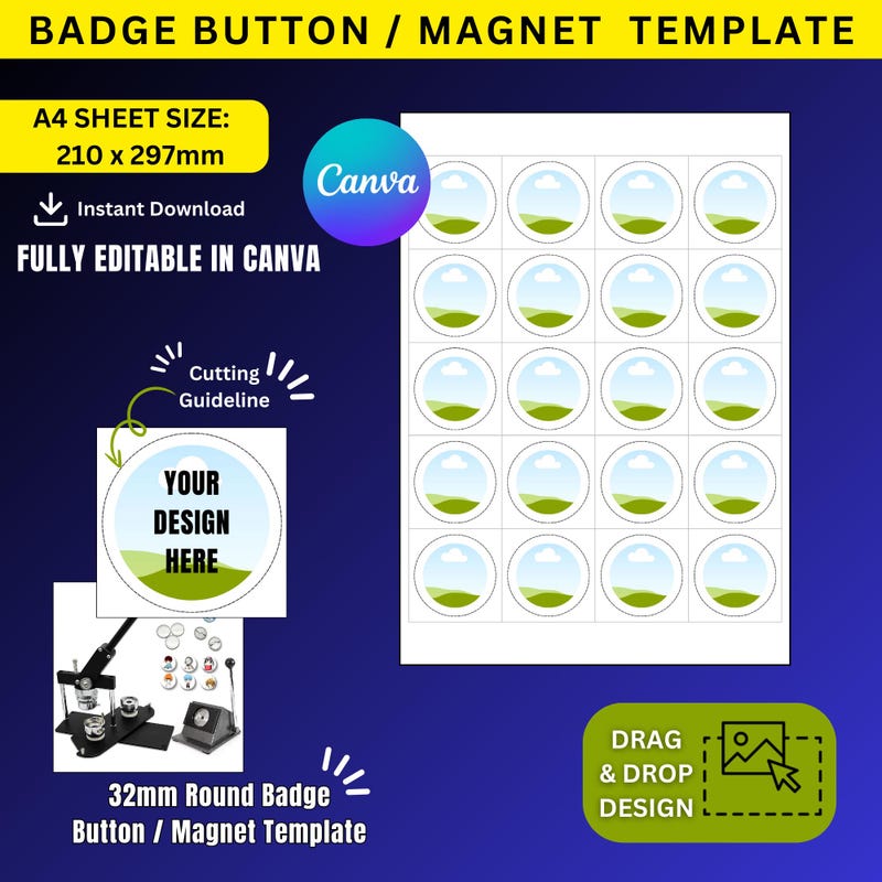 32mm Pin Button Templates - Etsy