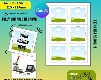2.5&quot; x 2.5&quot; [MACHINE] Square Magnet Template [with cutting guideline]
