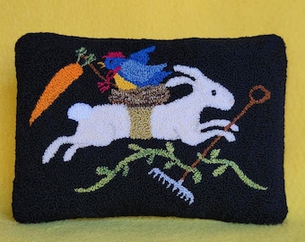 Punch Needle Bunny, Punch Needle Rabbit Pillow, Garden Bunny Punch Needle, Finished Punch Needle, Rabbit Punch Needle, Punch Needle, Spring