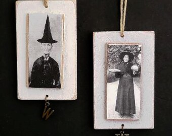 Halloween Ornaments, Witch Ornaments, Primitive Halloween Ornaments, Folk Art Halloween, Two Halloween Ornaments, Vintage Images, Witch