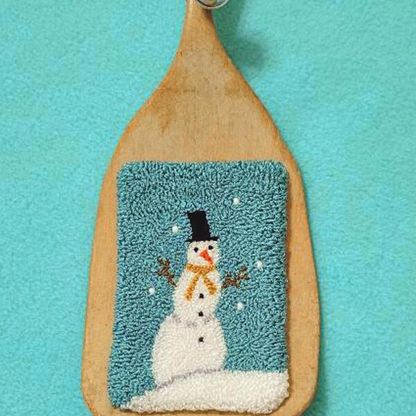 Punch Needle Snowman Christmas Punch Needle Finished Punch Needle Folk Art Punch Needle Antique Butter Paddle OOAK