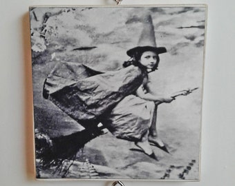 Halloween Ornament - Flying Witch Ornament - Witch Ornament Vintage Photo