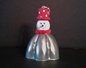 Snowman Ornament, Hand Painted Ornament, Vintage Tin Mold, Snowman, Red and White, Christmas Ornament, Painted Ornament, OOAK