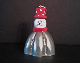 Snowman Ornament Hand Painted Ornament Vintage Tin Mold Snowman White and Red Christmas Ornament