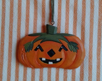 Jack O' Lantern Ornament, Pumpkin Ornament, Hand Painted Halloween Ornament