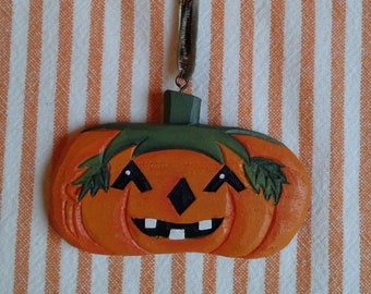 Pumpkin Ornament, Jack O' Lantern Ornament, Hand Painted Halloween Ornament