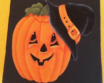 Halloween Painting Halloween Witch Pumpkin Witch Folk Art Painting-Folk Art Halloween-Gallery Wrapped Canvas