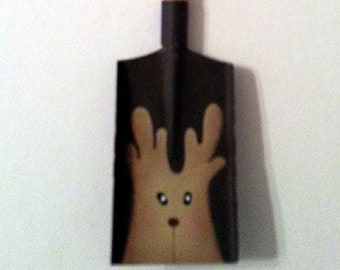 Christmas Ornament Reindeer Hand Painted Ornament Shovel Ornament Painted Reindeer Whimsical Reindeer