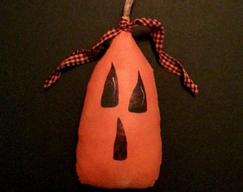 Primitive Pumpkin, Halloween Jack O'Lantern, Hand Painted Pumpkin, Halloween Folk Art