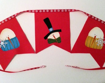 Snowman Garland, Snowman Banner, Christmas Garland, Christmas Banner, Painted Snowmen, Snowman, Christmas Decoration, OOAK