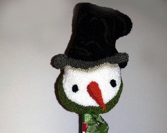 Punch Needle Snowman, Finished Punch Needle, Hand Painted Snowman, Folk Art Snowman, Candy Cane Snowmen, OOAK