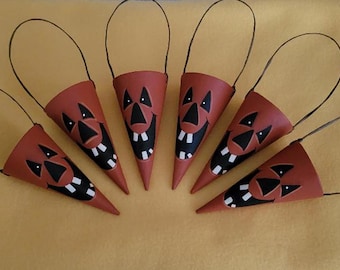 Halloween Candy Cones SIX, Hand Painted Halloween, Halloween Party Favor, Folk Art Halloween, Halloween Treat Container, Jack O' Lantern