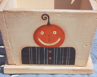 Halloween Candy Basket~Whimsical Halloween~Pumpkin Man~Black Cat~Painted Halloween~Terrye French