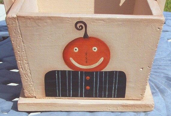 Halloween Candy Basket~Whimsical Halloween~Pumpkin Man~Black Cat~Painted Halloween~Terrye French