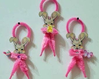 Chenille Ornaments Bunny Ornament Easter Ornament Feather Tree Ornament Spring Bunny Vintage Easter Image