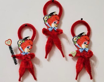Chenille Redbird Valentine Ornaments, Redbird Ornaments, Feather Tree Ornaments (Set of 3), Feather Tree Decorations, Valentine Ornaments