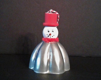 Snowman Ornament, Hand Painted Ornament, Vintage Tin Mold, Snowman Red and White Christmas Ornament, Snowman, Christmas Decoration, OOAK