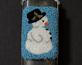 Punch Needle Snowman, Xmas Punch Needle, Finished Punch Needle, Folk Art Punch Needle, Snowman Punch Needle, Punch Needle Ornament, Snowman