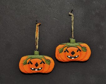 Halloween Ornaments, TWO Halloween Ornaments, Jack O' Lantern Ornaments, Pumpkin Ornaments, Hand Painted Halloween Ornament, Halloween Decor