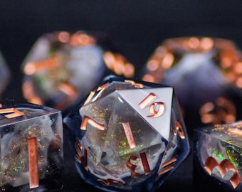 Handmade Sharp Edge Resin Dice Set: Gradient Smoke and Chameleon Polyhedral Art Dice