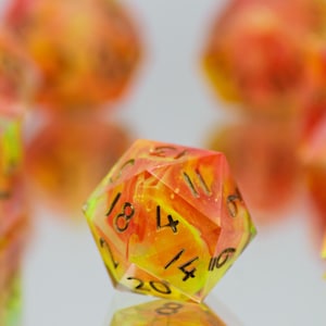 Phoenix Ascendant - Premium Handmade Sharp Edge Polyhedral Resin Art Dice Set for D&D, Pathfinder, TTRPGs and other games