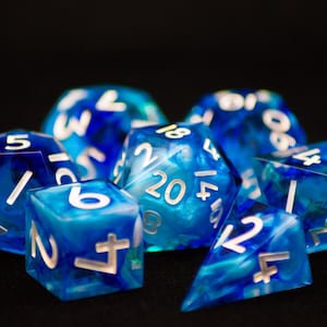 Handmade Resin Dice Set: Cobalt Tides - Blue Sharp Edge Polyhedral D&D Dice