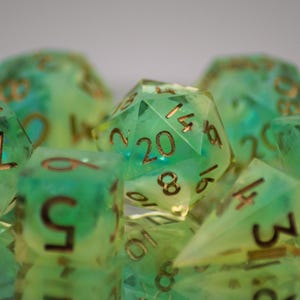 Meadow Gold - Premium Handmade Sharp Edge Polyhedral Resin Art Dice Set for D&D, Pathfinder, TTRPGs and other games
